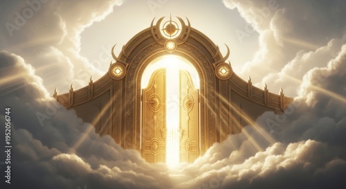 Wallpaper Mural Majestic golden gate opening into a bright sky filled with ethereal clouds, symbolizing opportunity and new beginnings Torontodigital.ca