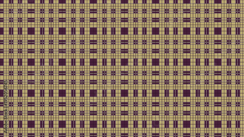 Seamless vector pattern with intersecting thin beige and dark purple lines creating a grid of small squares, ideal for textile, fabric, wallpaper, or digital backgrounds and textures.