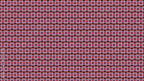 Seamless vector pattern with repeating red, pink, and blue geometric floral motifs on a dark background, ideal for textile, wallpaper, digital paper, and web design projects