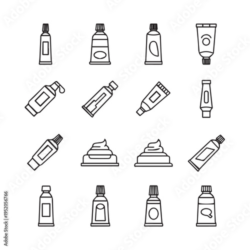 Tube Container Icons Collection Various Designs and Applications Line Art