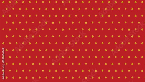 Seamless vector pattern with small golden yellow strawberry seeds on a vibrant red background, ideal for textile, wrapping paper, digital design, and festive holiday themes