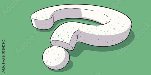 Large white question mark on green background with a round base showing a simple design and clear shape