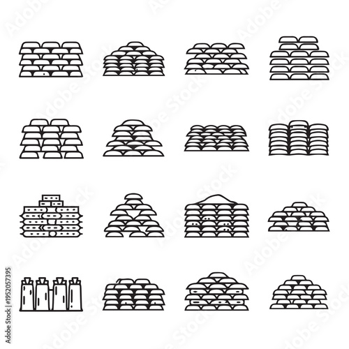 Various Stacks of Gold Bars and Ingots Icons Vector Illustration