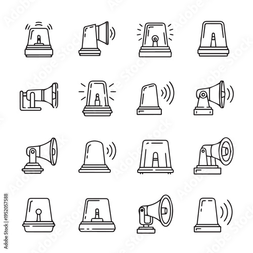Warning Light and Megaphone Icons Collection Emergency Alert Symbols Stock Graphics
