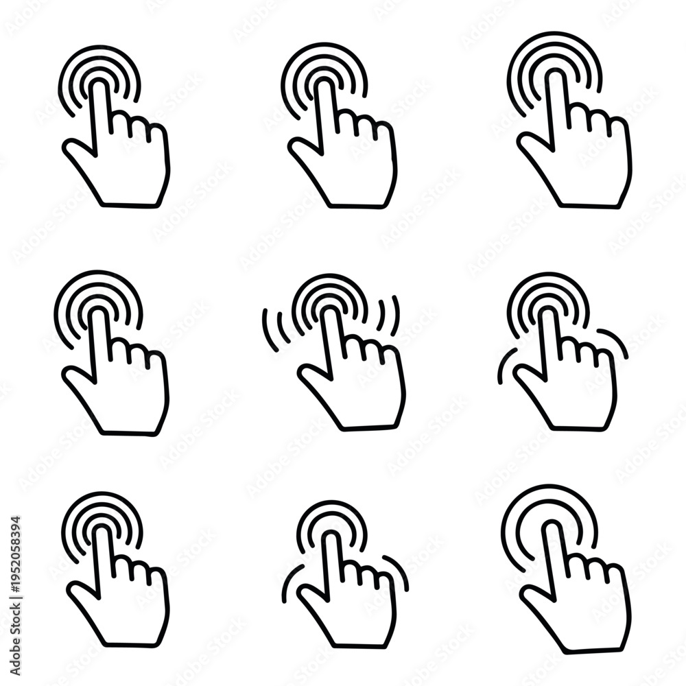 Obraz premium Hand Clicking Icon Collection Set Click Stock Vector