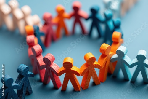 Unity in Diversity: A colorful assembly of figures forms a circular embrace, symbolizing togetherness, connection, and the strength found in diversity.