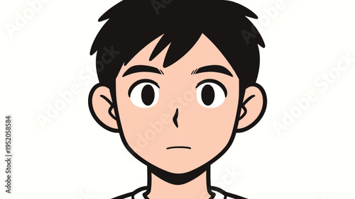 Young boy with short black hair and neutral expression looking directly at the viewer on a plain white background