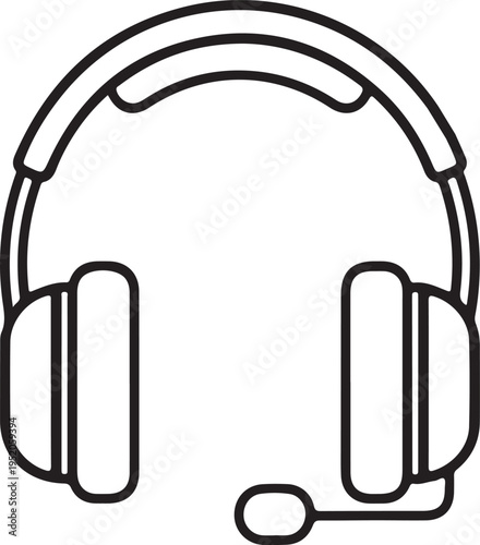 A black line drawing of a headset with microphone