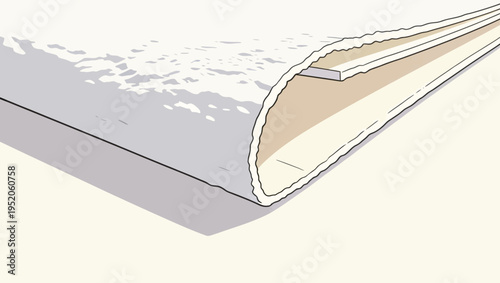 Drawing shows a piece of paper rolled up tightly on a flat surface during the daytime in a simple setting