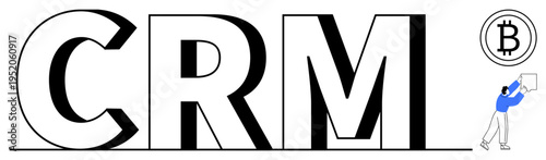 CRM concept. CRM integration with cryptocurrency s innovative business strategies. CRM systems are evolving with cryptocurrency trends. For digital marketing, sales, fintech solutions, and technology