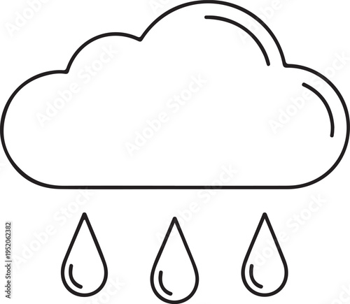 A simple line drawing of a rain cloud with three raindrops