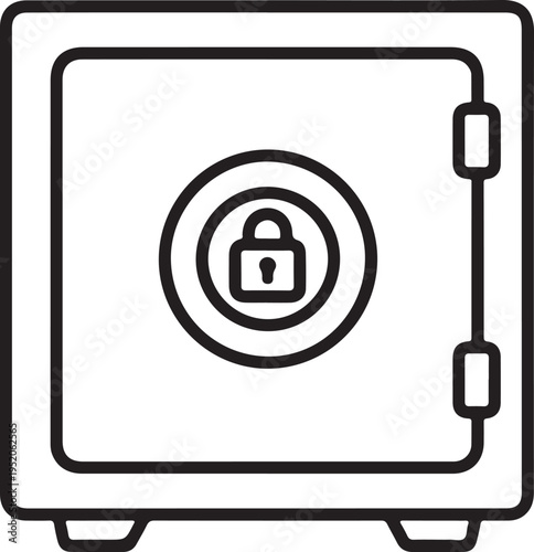 A black and white image of a safe with a lock on the front