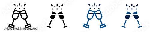 Iconos de brindis y celebración. Copas chocando. Festejo, celebración social y eventos especiales. Ilustración vectorial