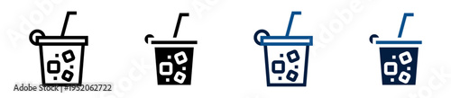 Iconos de bebida. Vaso con sorbete. Consumo refrescante y bebida fría. Ilustración vectorial