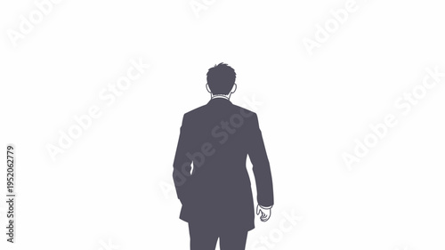 Man in suit walking away on a simple background in a minimalist style during daytime