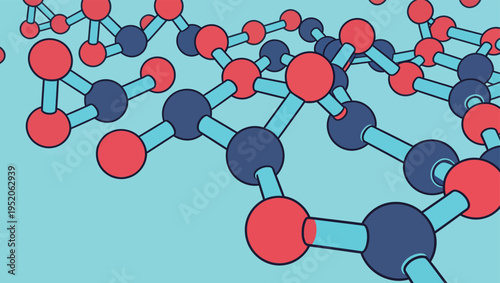 Molecular structure with bonds and atoms in red and blue colors on a light background