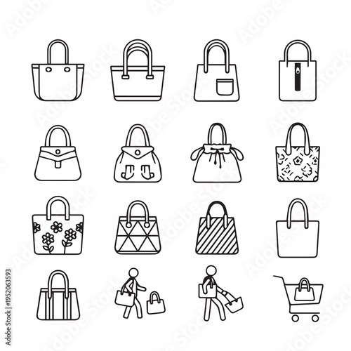 Handbag Icons Collection: Various Styles Shopping Fashion Accessories Stock Graphics