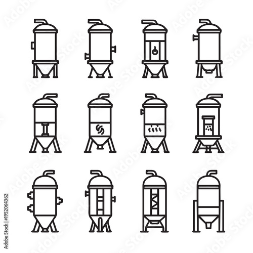 Industrial Fermentation Tanks Collection Vector Icons Set