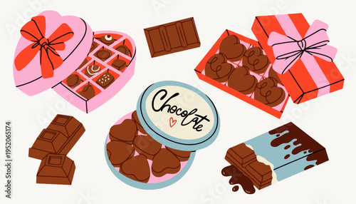 Colorful assortment of chocolates and gift boxes on a table