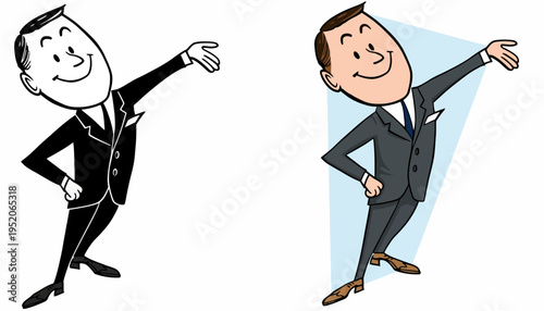 Two cartoon businessmen in suits pointing side by side hjnk 42.ai