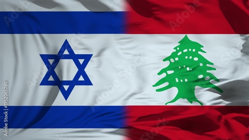 Lebanon And Israel Flag Waving In Slow Motion