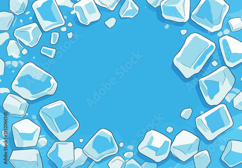 Ice cubes scattered on a blue background show coldness for drinks or cooling food at any time of the year