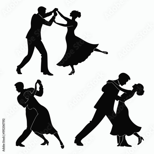 Silhouettes of dancing girls and people in a dynamic vector illustration