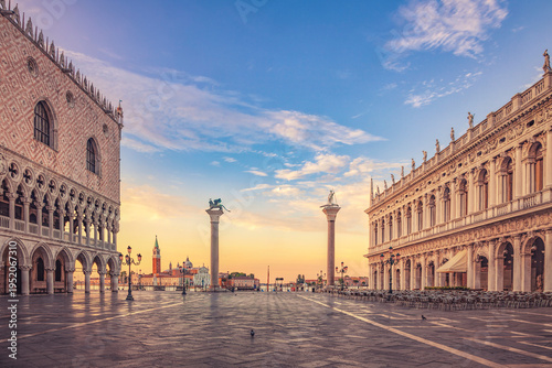 Piazza San Marco Venice at Sunrise with Doges Palace and Columns