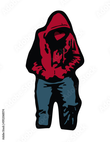 Cartoon zombie monster and hand with masked character illustration