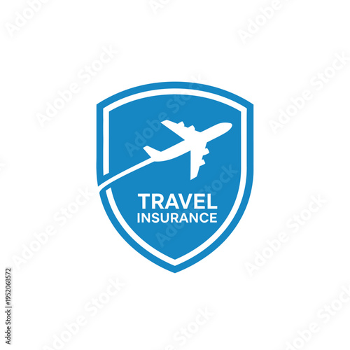 Travel Insurance Shield with Airplane Icon Representing Secure Journeys.