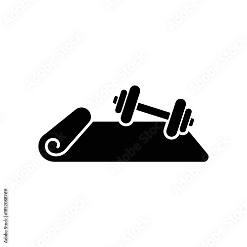 Dumbbell and Yoga Mat Icon for Fitness and Exercise.