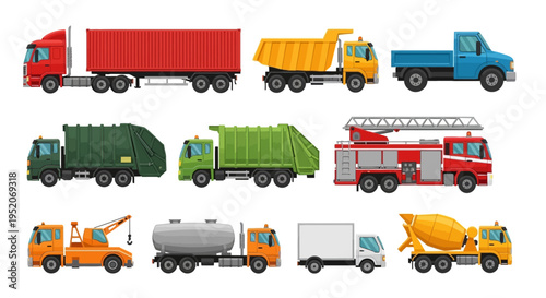 Comprehensive Vector Collection of Essential Commercial and Municipal Utility Trucks for Logistics and Infrastructure