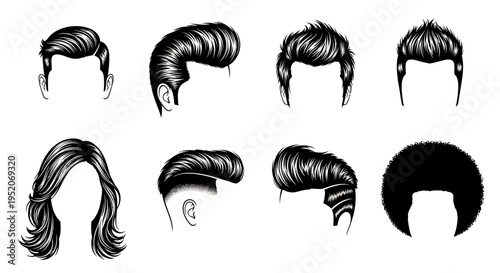 Vector Collection of Stylish Hairstyles and Haircuts for Men and Women, Showcasing Diverse Modern and Classic Hair Fashion Trends