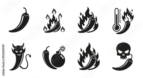 Collection of Fiery Hot Chili Pepper Icons