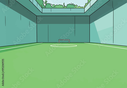 Soccer field with goalpost in a fenced area surrounded by greenery, ideal for practice and matches in a private setting