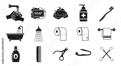 Hygiene and personal care items a collection of icons for cleanliness and health