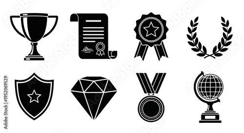 Diverse vector icons representing victory, accomplishment, and top-tier recognition for success and excellence