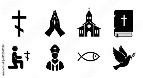 Collection of religious symbols and iconography representing faith, worship, and spirituality