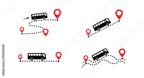 Dynamic Bus Route and Travel Path Concepts with GPS Location Pins – Visualizing Navigation, Journey Planning, and Transportation Directions