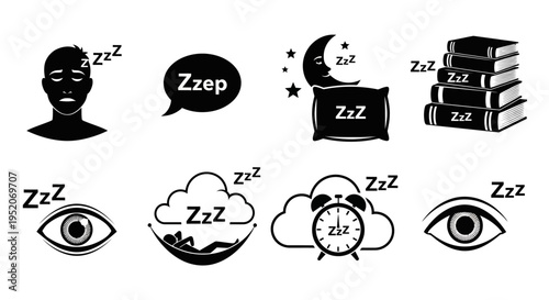 Collection of Icons Depicting Sleep, Rest, Relaxation, and Dreams