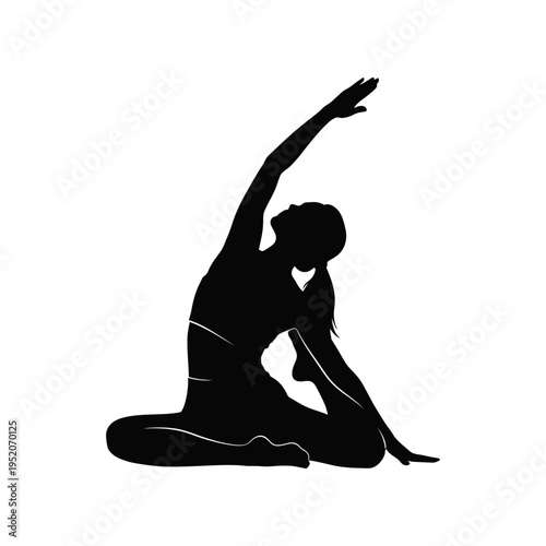 One Woman Yoga Silhouette Collection  Female Fitness Pose Vector, Meditation, Wellness, Flexibility, Healthy Lifestyle Illustration
