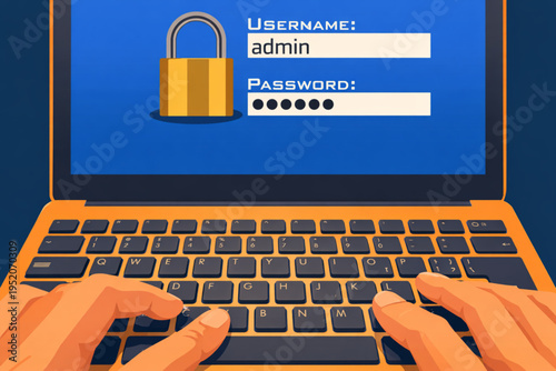 Computer security concept with lock and key on laptop and keyboard