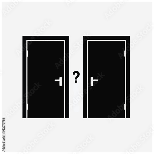 Two Black Doors with Question Mark.