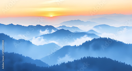 mist, haze, fog, cloud, clouds, mountain, mountains, hill, hills, valley, landscape, scenery, nature, sky, atmosphere, dreamy, soft, calm, peaceful, serene, morning, sunrise, dawn, light, shadow, dept