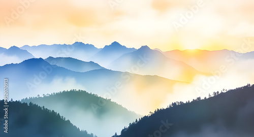 mist, haze, fog, cloud, clouds, mountain, mountains, hill, hills, valley, landscape, scenery, nature, sky, atmosphere, dreamy, soft, calm, peaceful, serene, morning, sunrise, dawn, light, shadow, dept