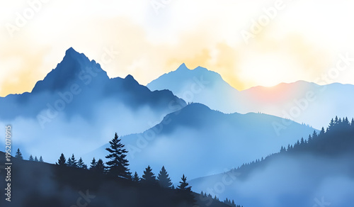 fog, haze, mist, cloud, clouds, mountain, mountains, hill, hills, valley, landscape, scenery, nature, sky, atmosphere, dreamy, soft, calm, peaceful, serene, morning, sunrise, dawn, light, shadow, dept