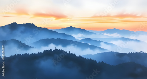 fog, haze, mist, cloud, clouds, mountain, mountains, hill, hills, valley, landscape, scenery, nature, sky, atmosphere, dreamy, soft, calm, peaceful, serene, morning, sunrise, dawn, light, shadow, dept