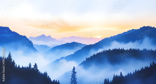 fog, haze, mist, cloud, clouds, mountain, mountains, hill, hills, valley, landscape, scenery, nature, sky, atmosphere, dreamy, soft, calm, peaceful, serene, morning, sunrise, dawn, light, shadow, dept