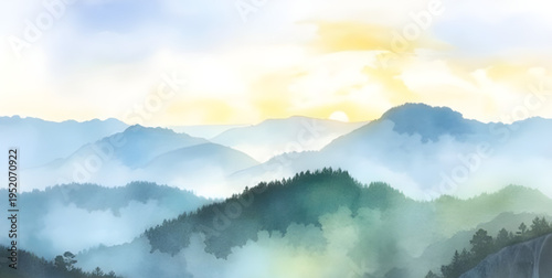 fog, haze, mist, cloud, clouds, mountain, mountains, hill, hills, valley, landscape, scenery, nature, sky, atmosphere, dreamy, soft, calm, peaceful, serene, morning, sunrise, dawn, light, shadow, dept