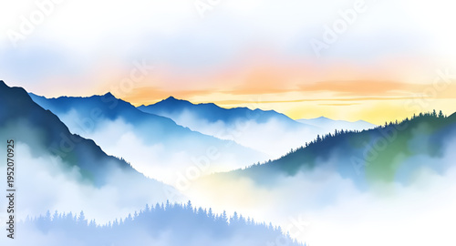 mist, fog, haze, cloud, clouds, mountain, mountains, hill, hills, valley, landscape, scenery, nature, sky, atmosphere, dreamy, soft, calm, peaceful, serene, morning, sunrise, dawn, light, shadow, dept